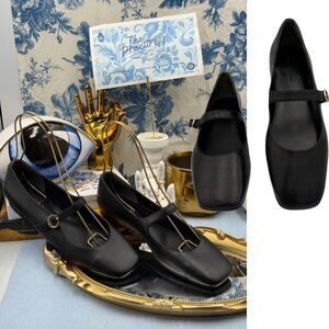🆕 TORY BURCH 🧿 NWOB Selby Black Leather Square Toe Mary Jane Ballet Flats Sz 7